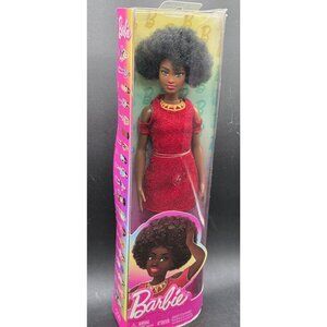 Barbie Fashionistas Doll 221 Mattel With Red Glitter Dress & Afro Look